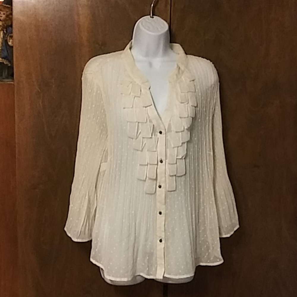 NEW YORK CITY DESIGN WHITE PLEATED SHEER BLOUSE